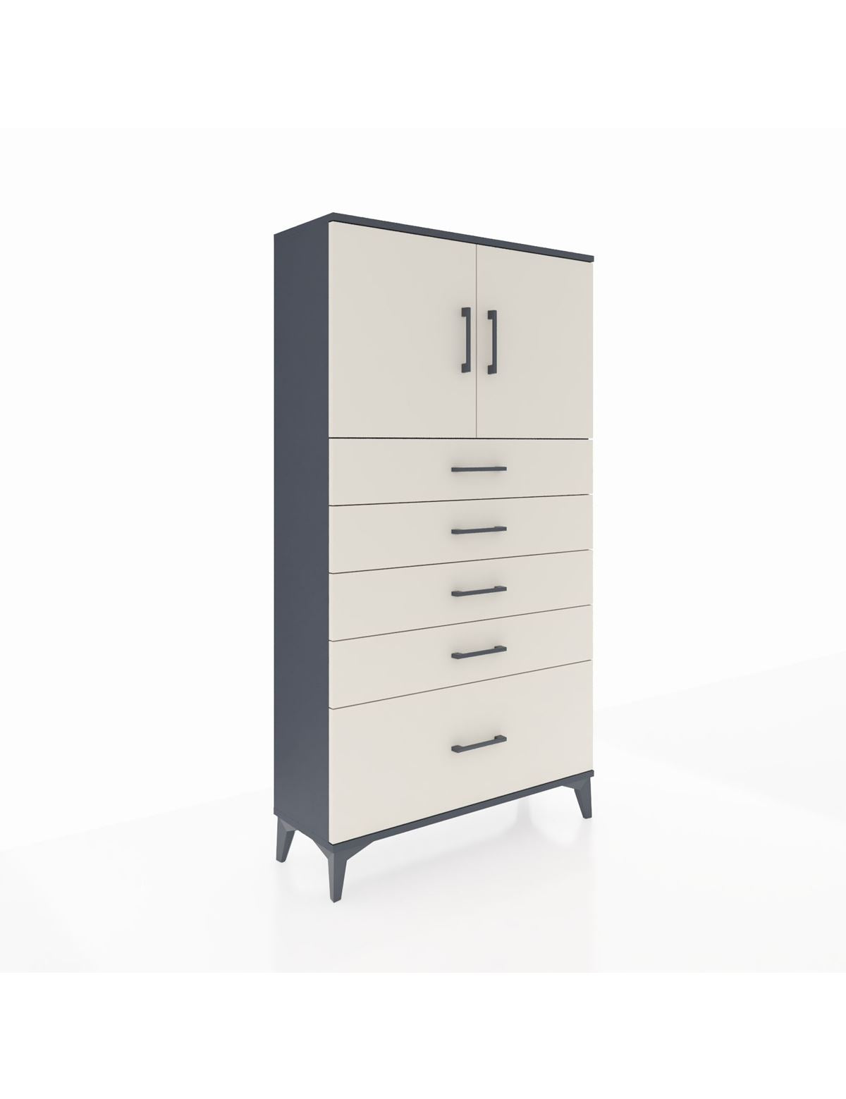 Arges Dolap 2 Raflı 5 Çekmeceli 2 Kapaklı 88x30x163 Antrasit-Aytaşı