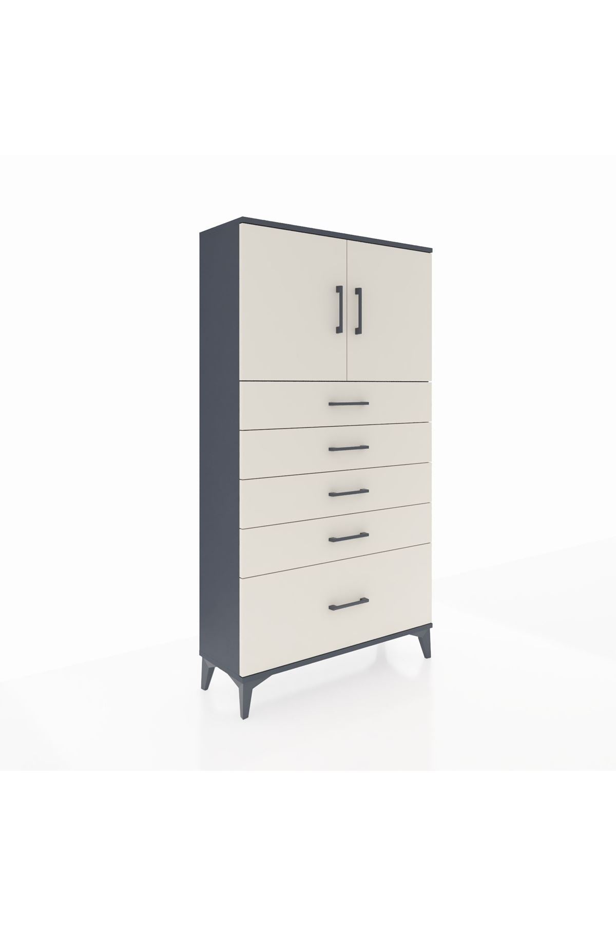 Arges Dolap 2 Raflı 5 Çekmeceli 2 Kapaklı 88x30x163 Antrasit-Aytaşı