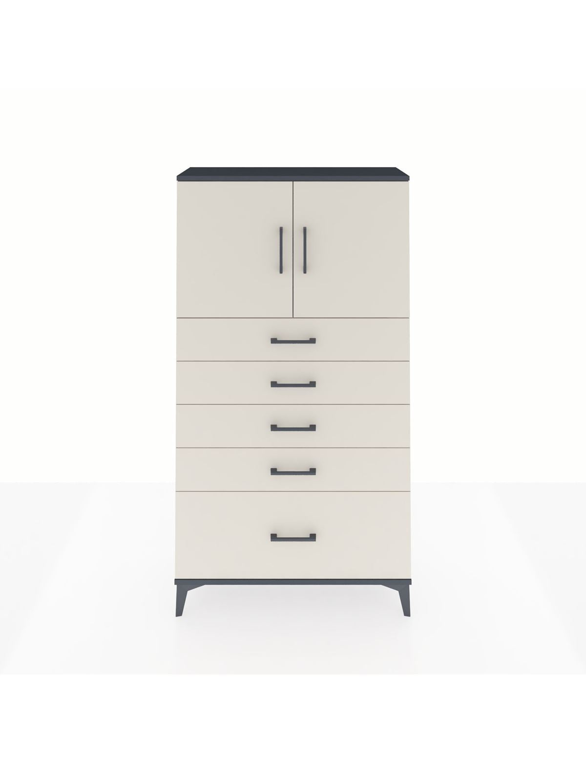 Arges Dolap 2 Raflı 5 Çekmeceli 2 Kapaklı 88x30x163 Antrasit-Aytaşı