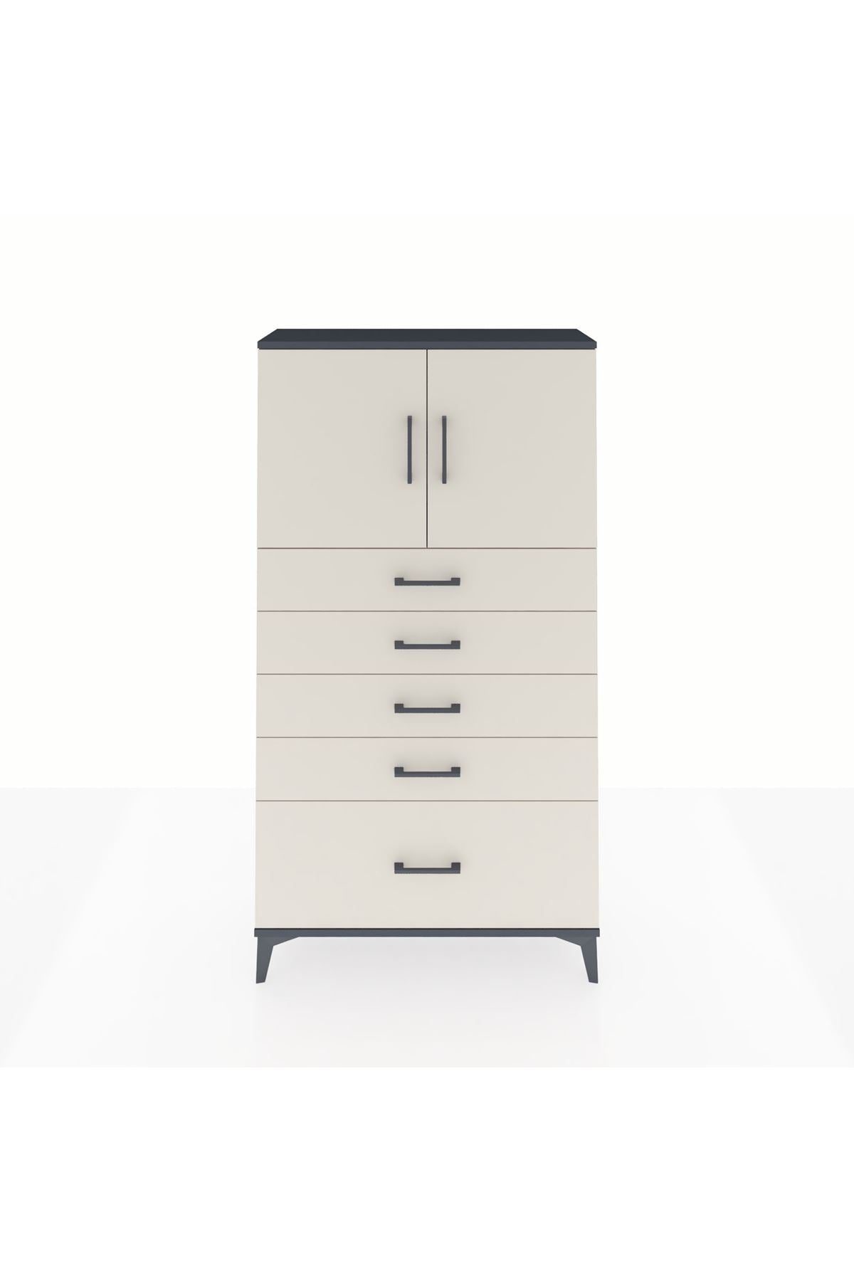 Arges Dolap 2 Raflı 5 Çekmeceli 2 Kapaklı 88x30x163 Antrasit-Aytaşı