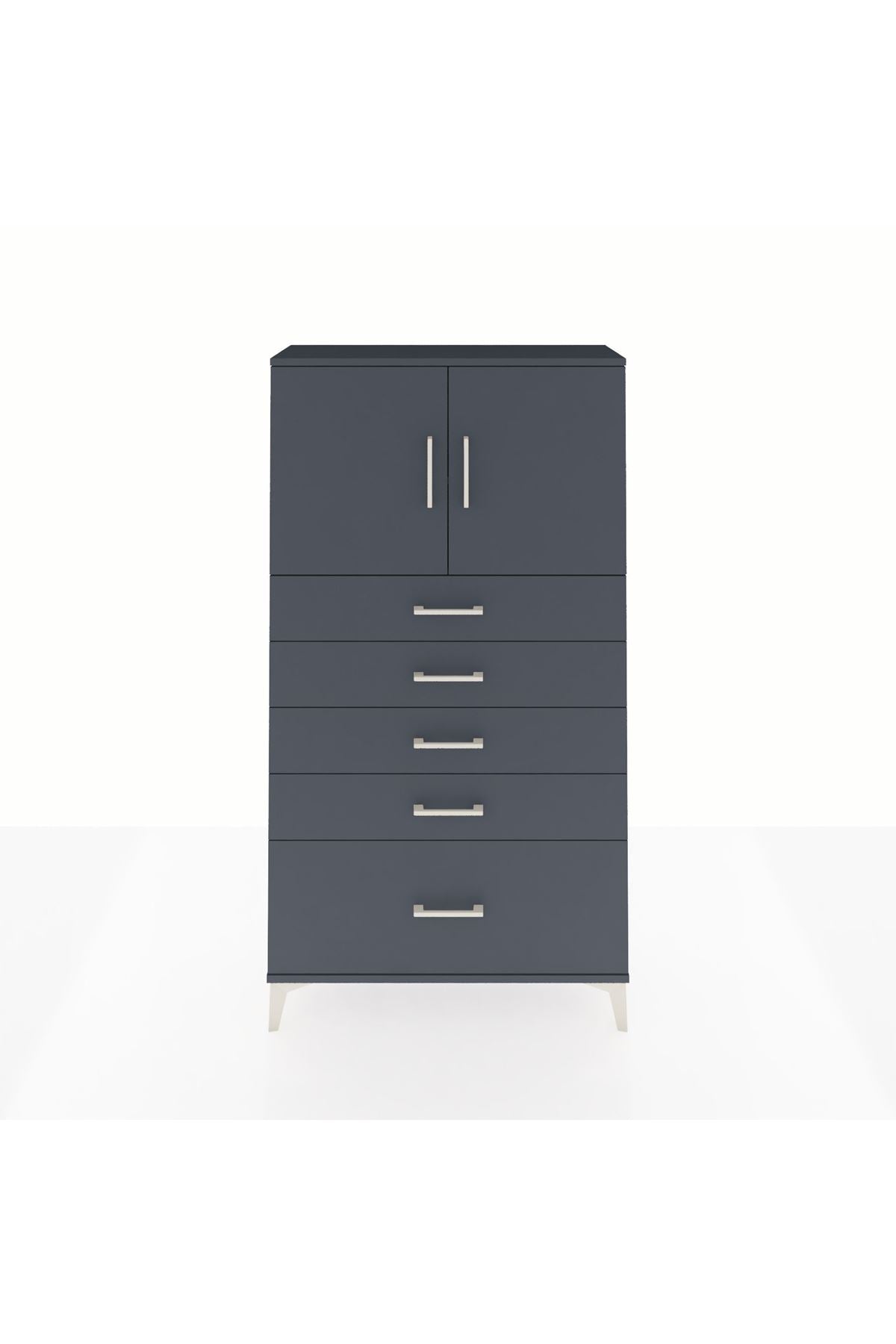 Arges Dolap 2 Raflı 5 Çekmeceli 2 Kapaklı 88x30x163 Antrasit-Antrasit