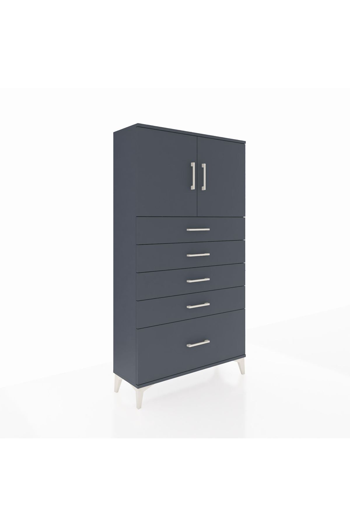 Arges Dolap 2 Raflı 5 Çekmeceli 2 Kapaklı 88x30x163 Antrasit-Antrasit