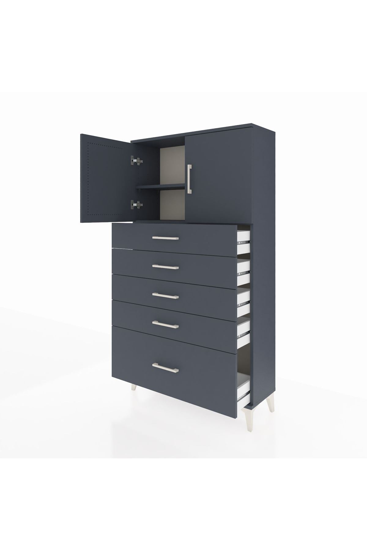 Arges Dolap 2 Raflı 5 Çekmeceli 2 Kapaklı 88x30x163 Antrasit-Antrasit