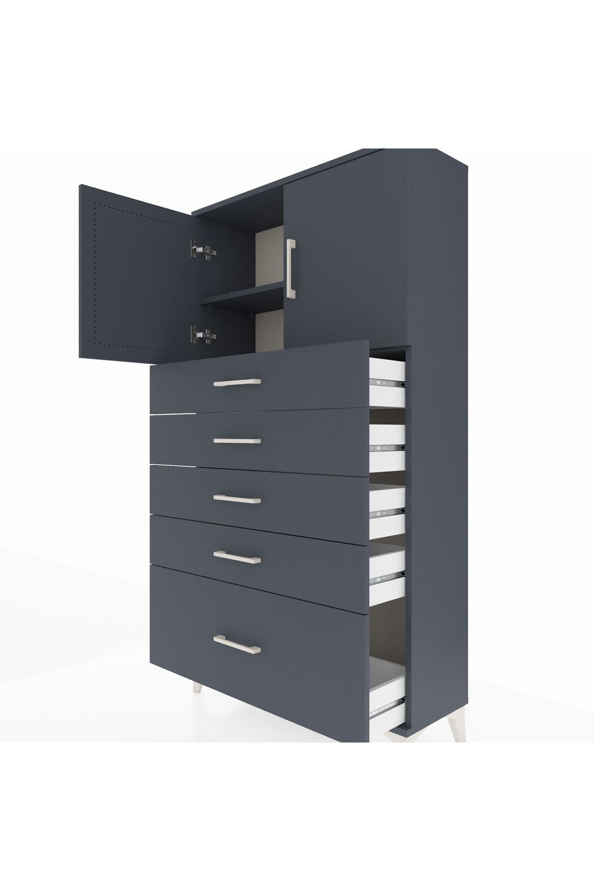 Arges Dolap 2 Raflı 5 Çekmeceli 2 Kapaklı 88x30x163 Antrasit-Antrasit