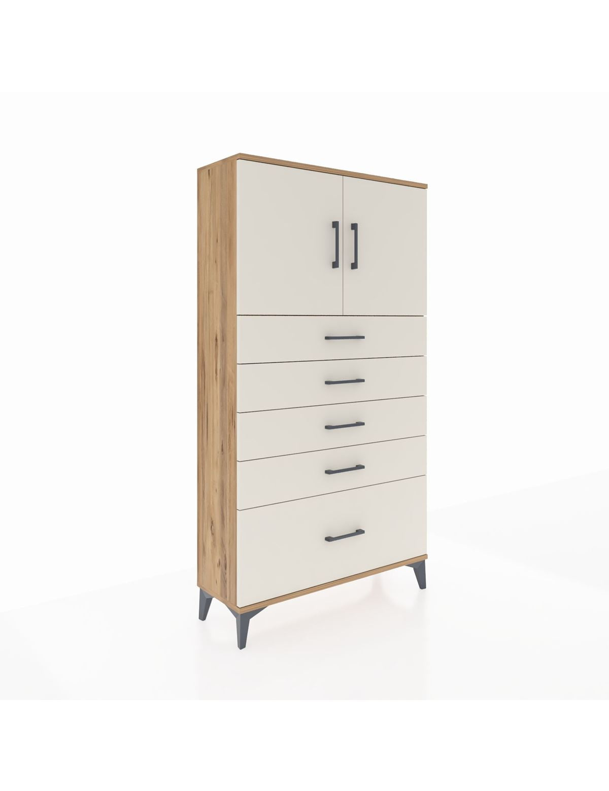 Arges Dolap 2 Raflı 5 Çekmeceli 2 Kapaklı 88x30x163 Çam-Aytaşı