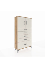 Arges Dolap 2 Raflı 5 Çekmeceli 2 Kapaklı 88x30x163 Çam-Aytaşı