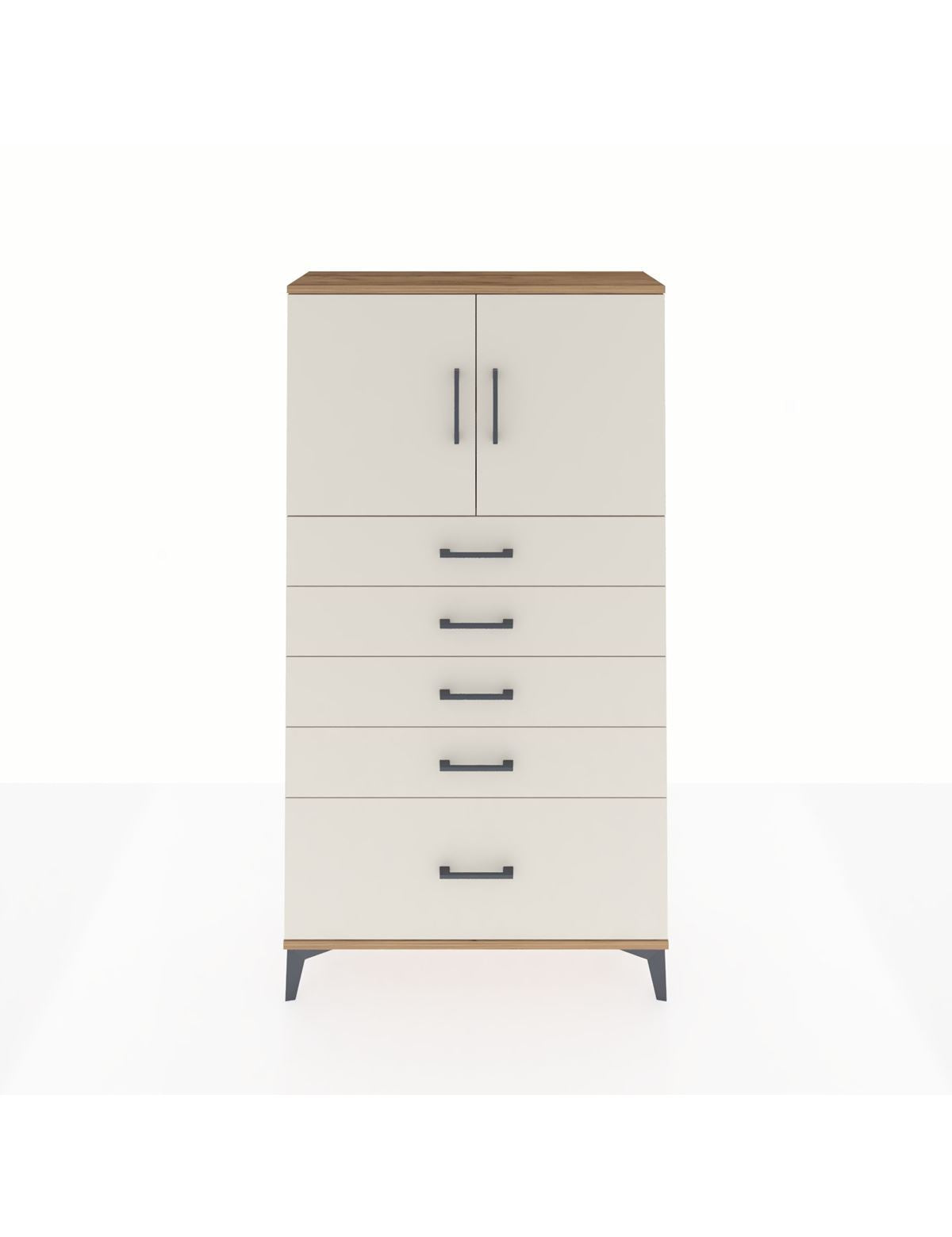 Arges Dolap 2 Raflı 5 Çekmeceli 2 Kapaklı 88x30x163 Çam-Aytaşı