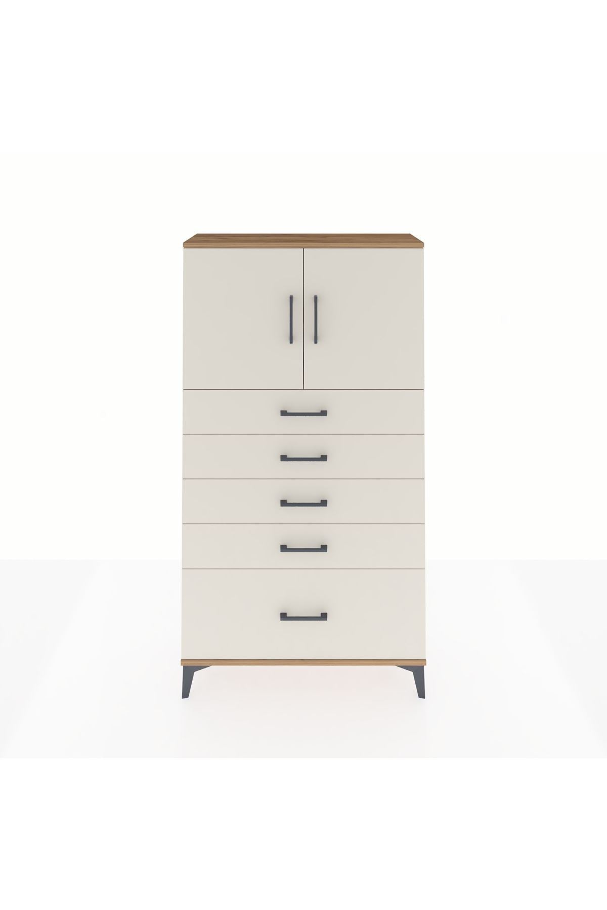 Arges Dolap 2 Raflı 5 Çekmeceli 2 Kapaklı 88x30x163 Çam-Aytaşı