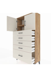 Arges Dolap 2 Raflı 5 Çekmeceli 2 Kapaklı 88x30x163 Çam-Aytaşı