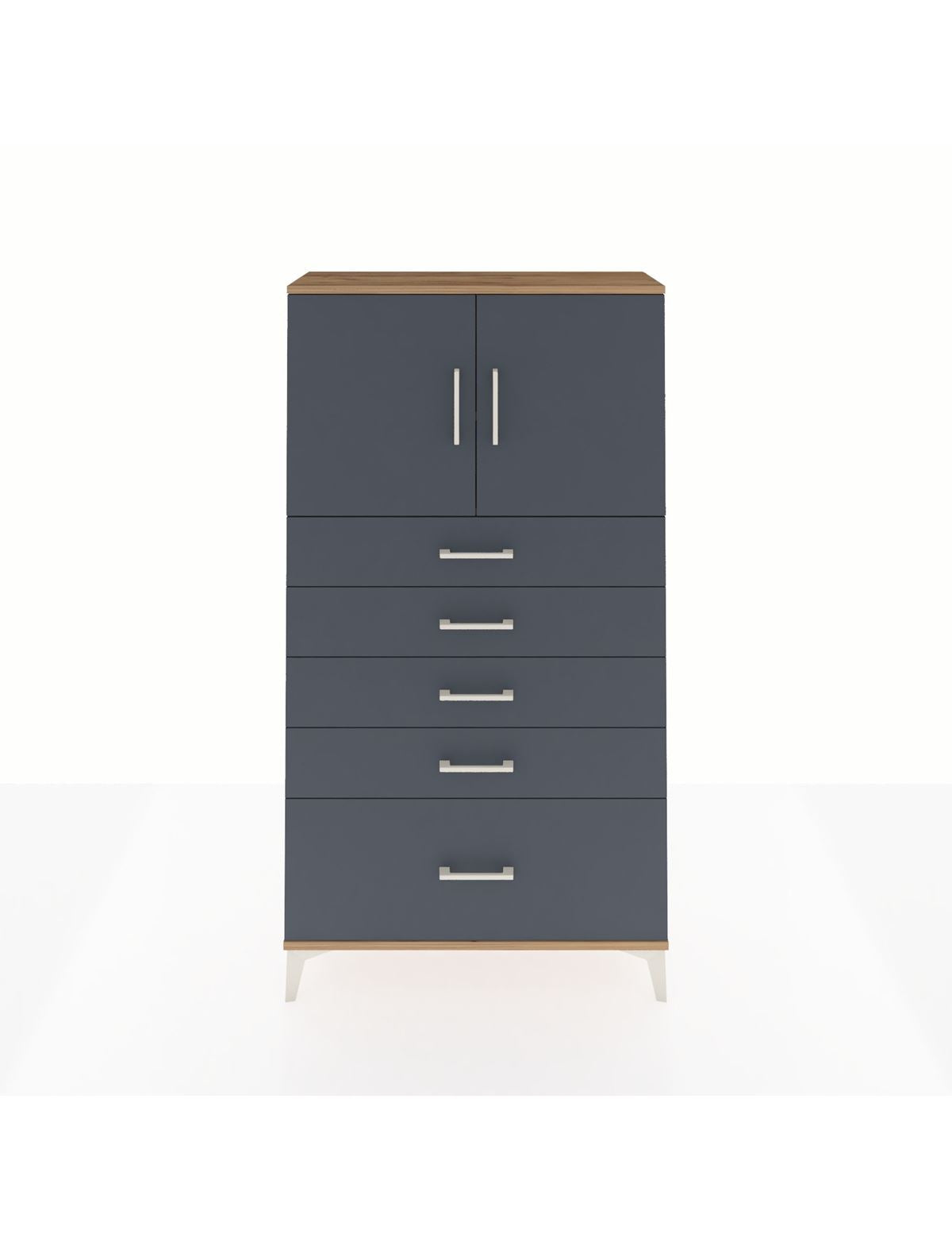 Arges Dolap 2 Raflı 5 Çekmeceli 2 Kapaklı 88x30x163 Çam-Antrasit