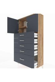 Arges Dolap 2 Raflı 5 Çekmeceli 2 Kapaklı 88x30x163 Çam-Antrasit