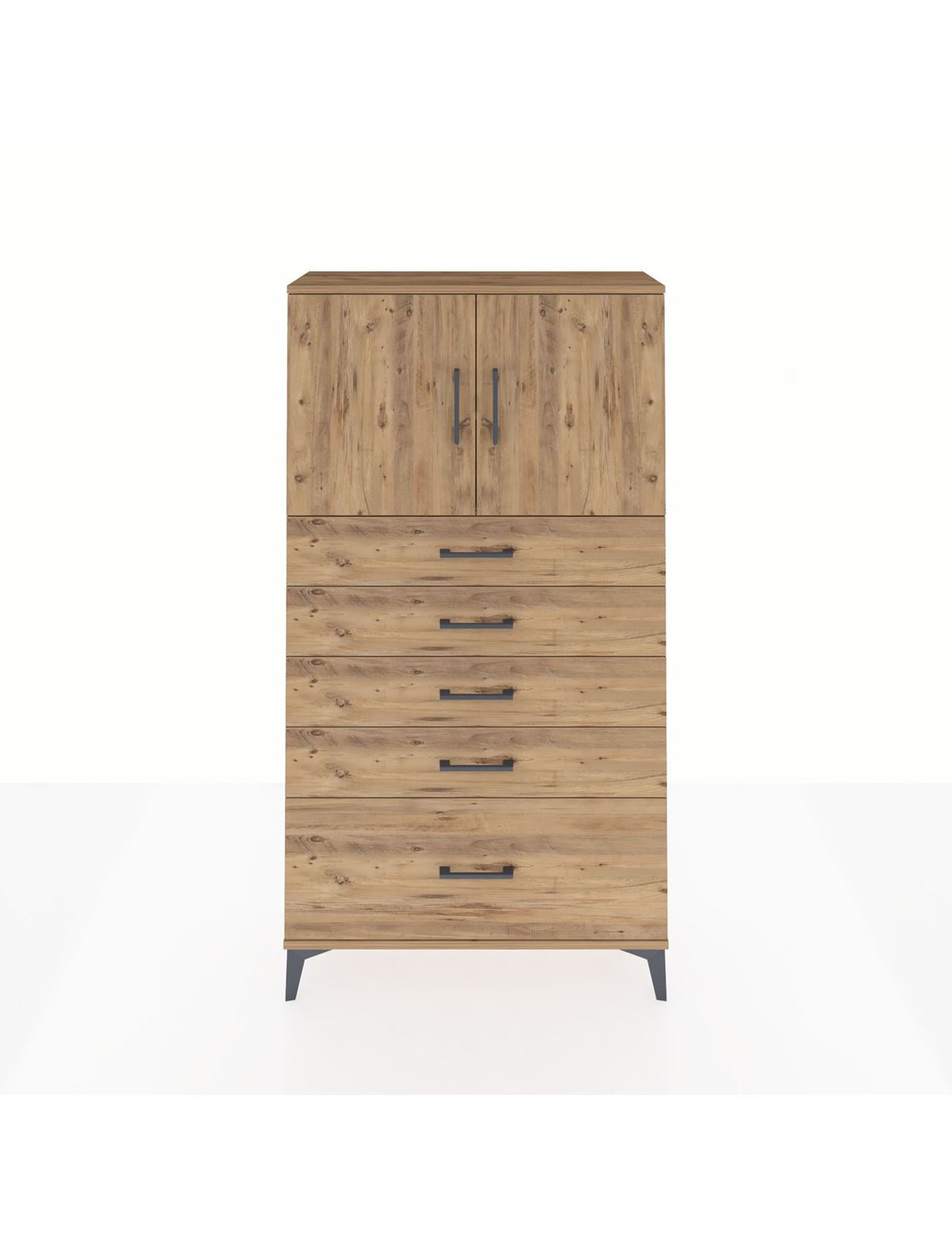 Arges Dolap 2 Raflı 5 Çekmeceli 2 Kapaklı 88x30x163 Çam-Çam