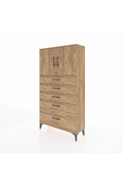 Arges Dolap 2 Raflı 5 Çekmeceli 2 Kapaklı 88x30x163 Çam-Çam