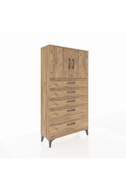 Arges Dolap 2 Raflı 5 Çekmeceli 2 Kapaklı 88x30x163 Çam-Çam