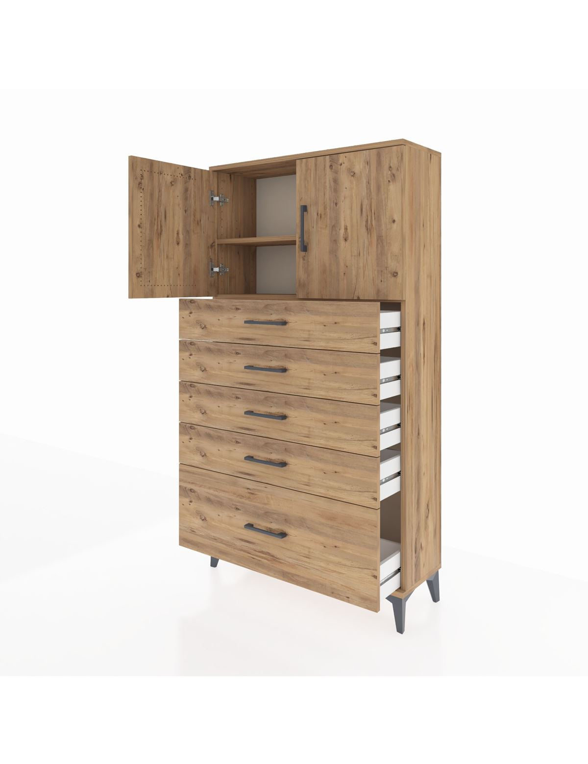 Arges Dolap 2 Raflı 5 Çekmeceli 2 Kapaklı 88x30x163 - S21M013V9A