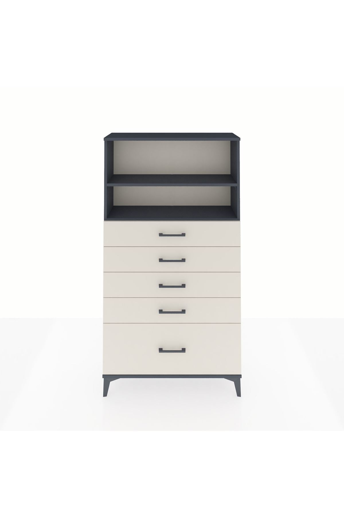 Arges Dolap 2 Raflı 5 Çekmeceli 88x30x163 Antrasit-Aytaşı