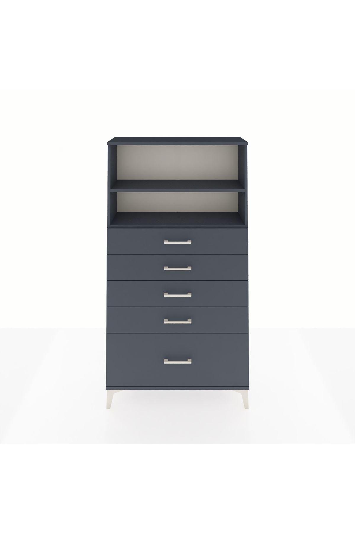 Arges Dolap 2 Raflı 5 Çekmeceli 88x30x163 Antrasit-Antrasit