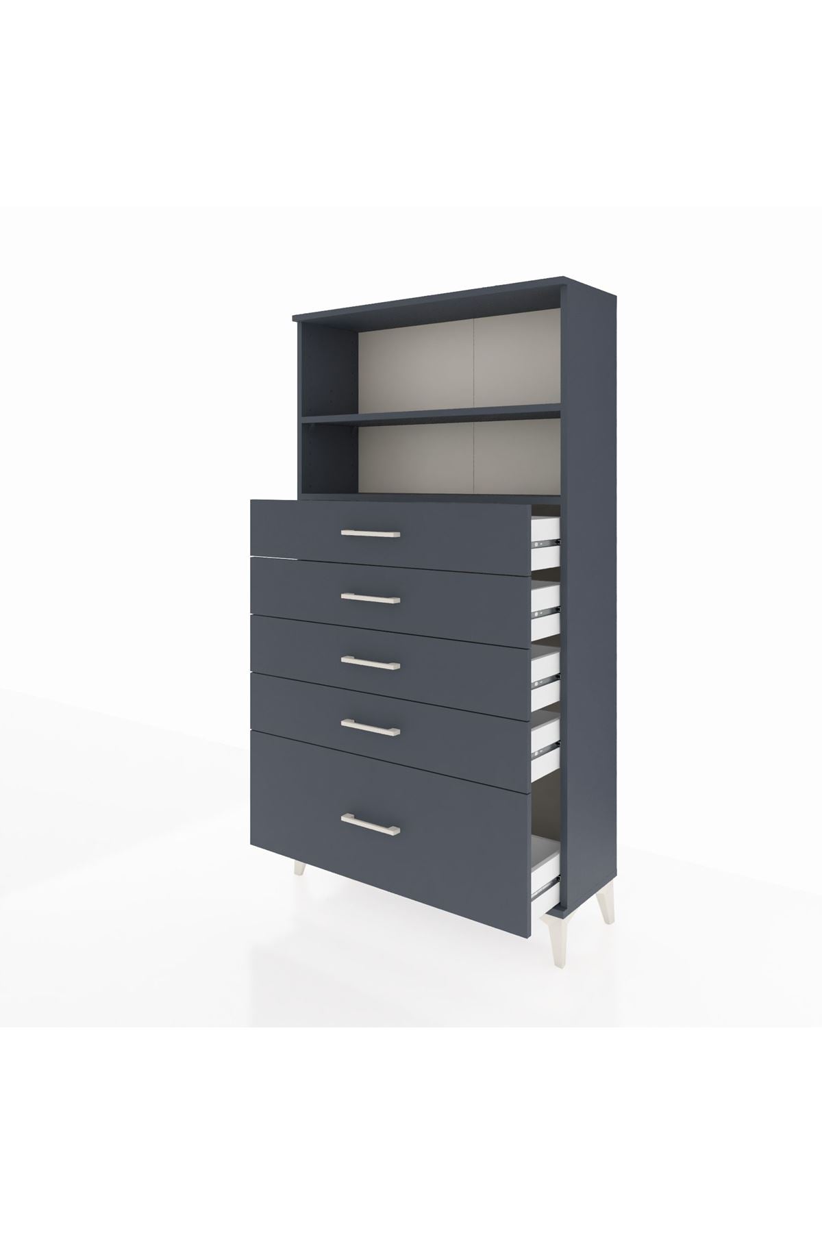 Arges Dolap 2 Raflı 5 Çekmeceli 88x30x163 Antrasit-Antrasit