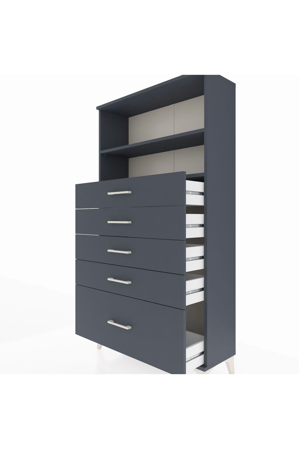 Arges Dolap 2 Raflı 5 Çekmeceli 88x30x163 Antrasit-Antrasit