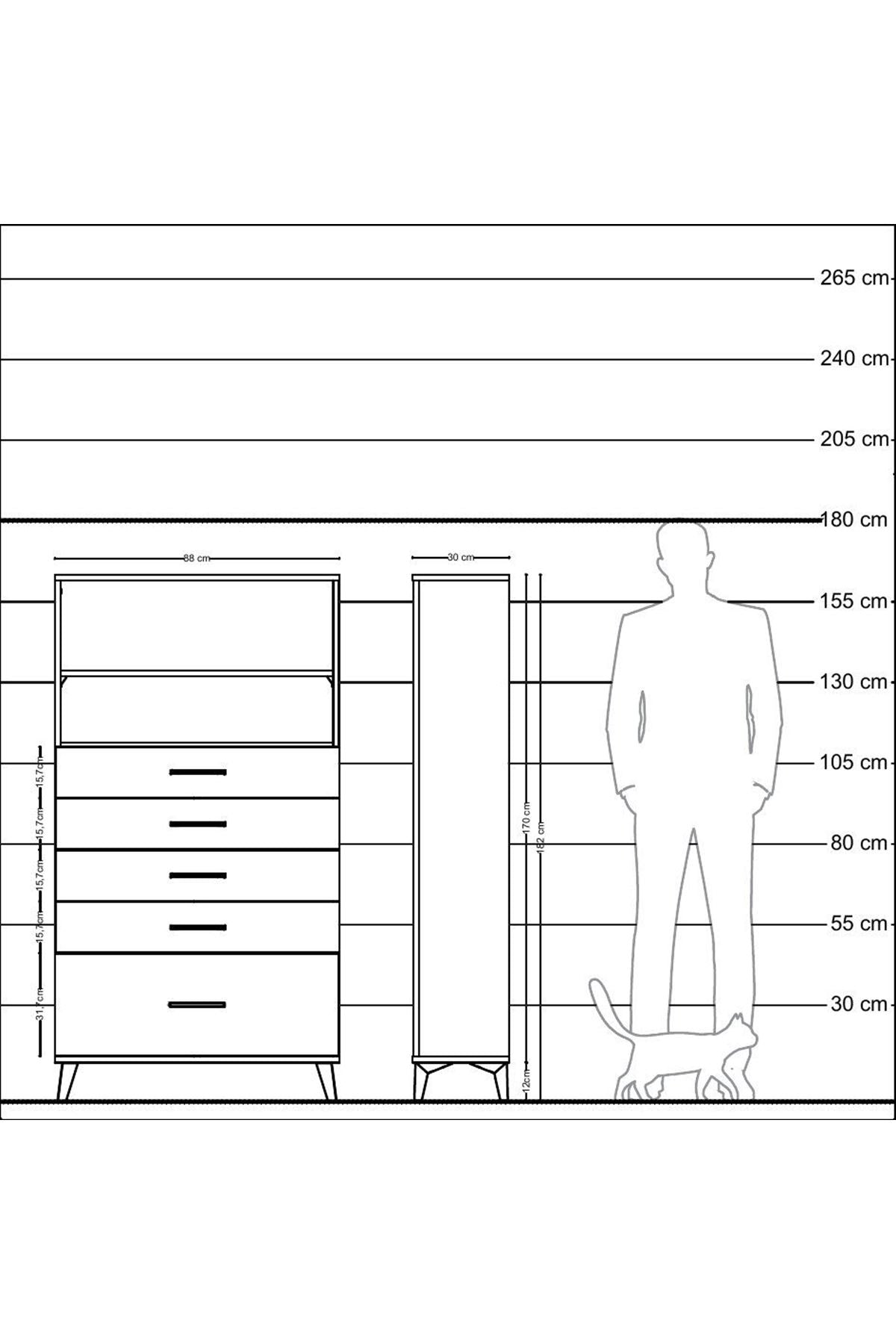 Arges Dolap 2 Raflı 5 Çekmeceli 88x30x163 Antrasit-Antrasit