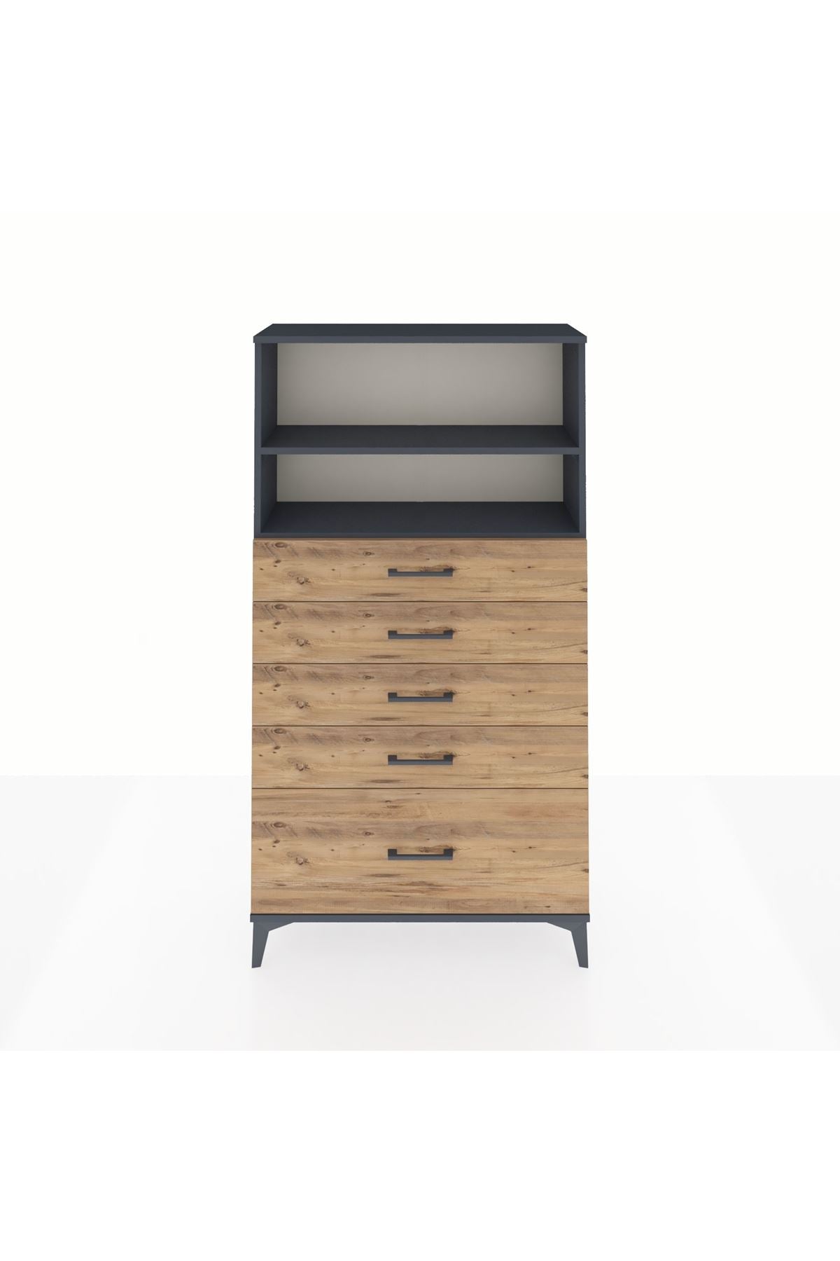 Arges Dolap 2 Raflı 5 Çekmeceli 88x30x163 Antrasit-Çam