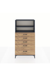 Arges Dolap 2 Raflı 5 Çekmeceli 88x30x163 Antrasit-Çam