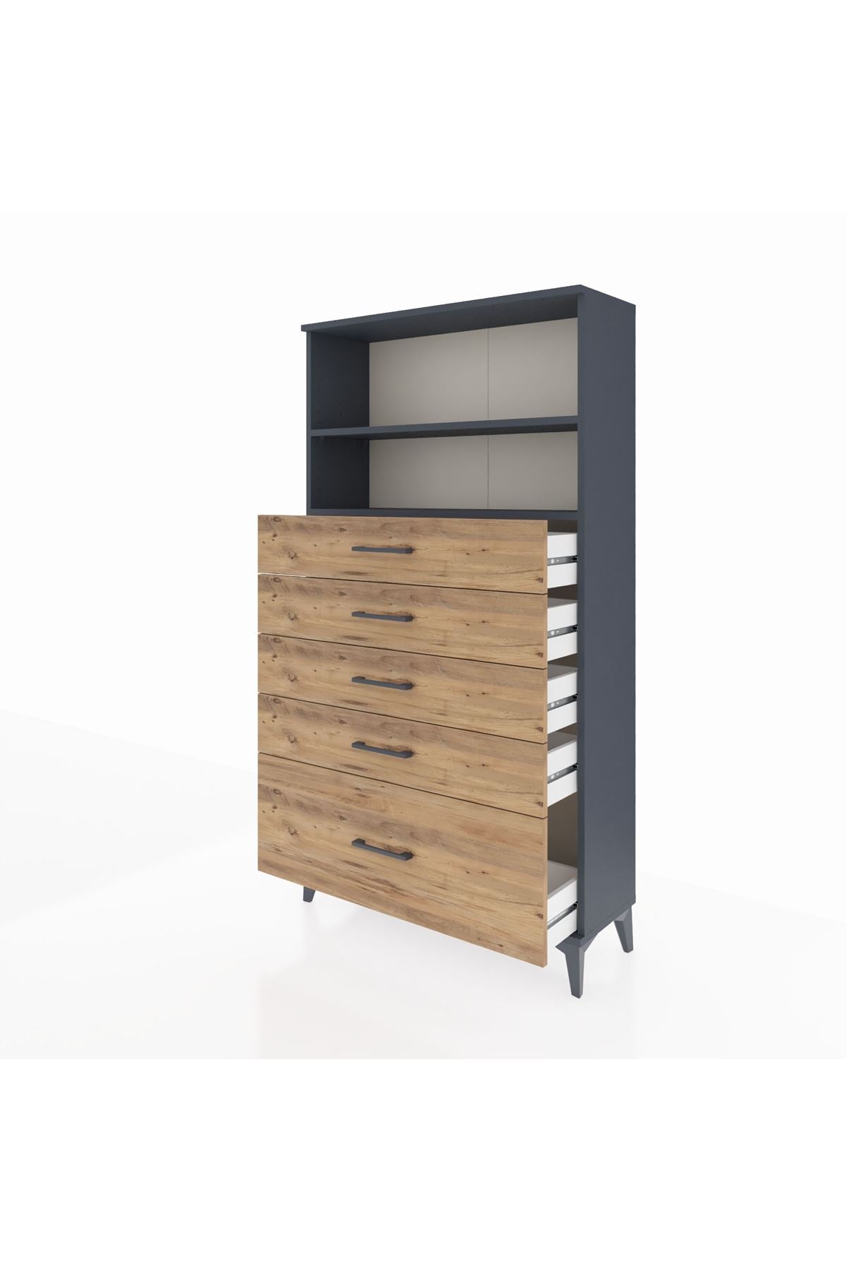 Arges Dolap 2 Raflı 5 Çekmeceli 88x30x163 Antrasit-Çam