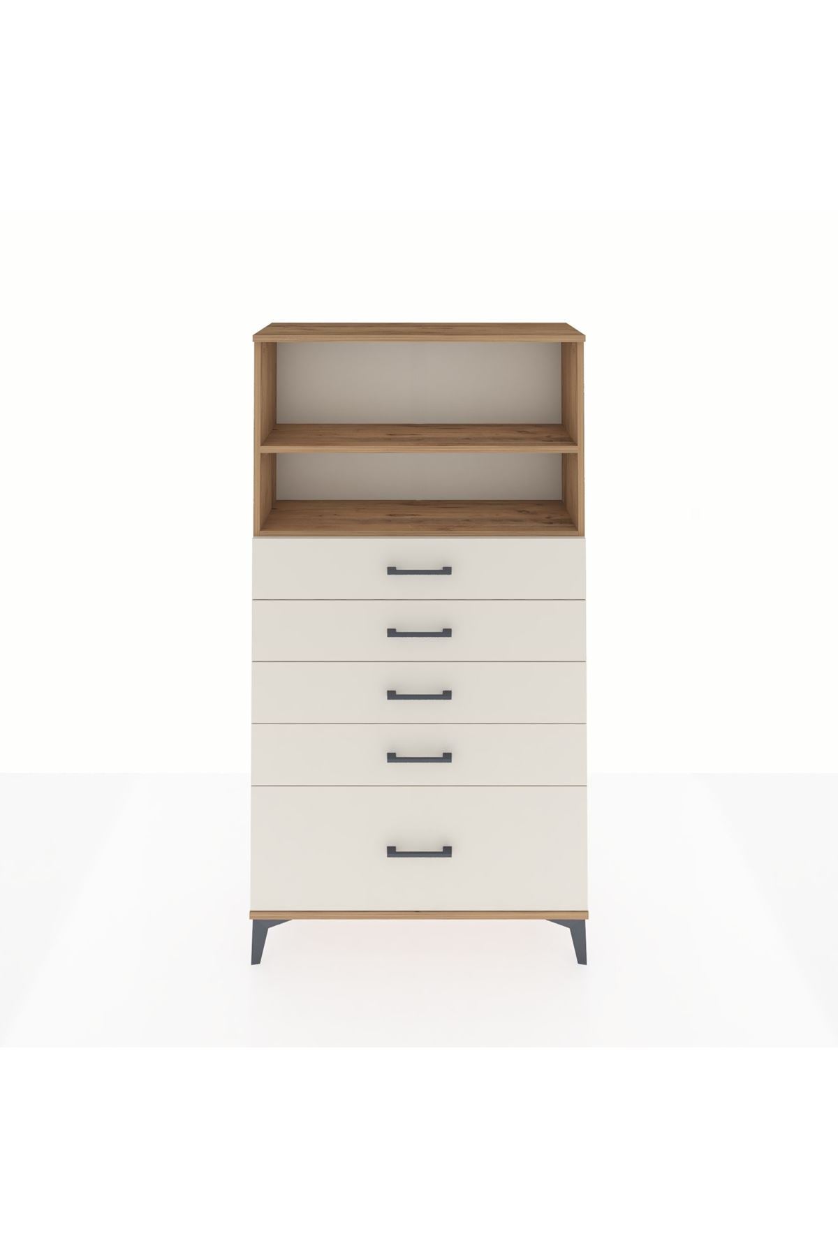 Arges Dolap 2 Raflı 5 Çekmeceli 88x30x163 Çam-Aytaşı