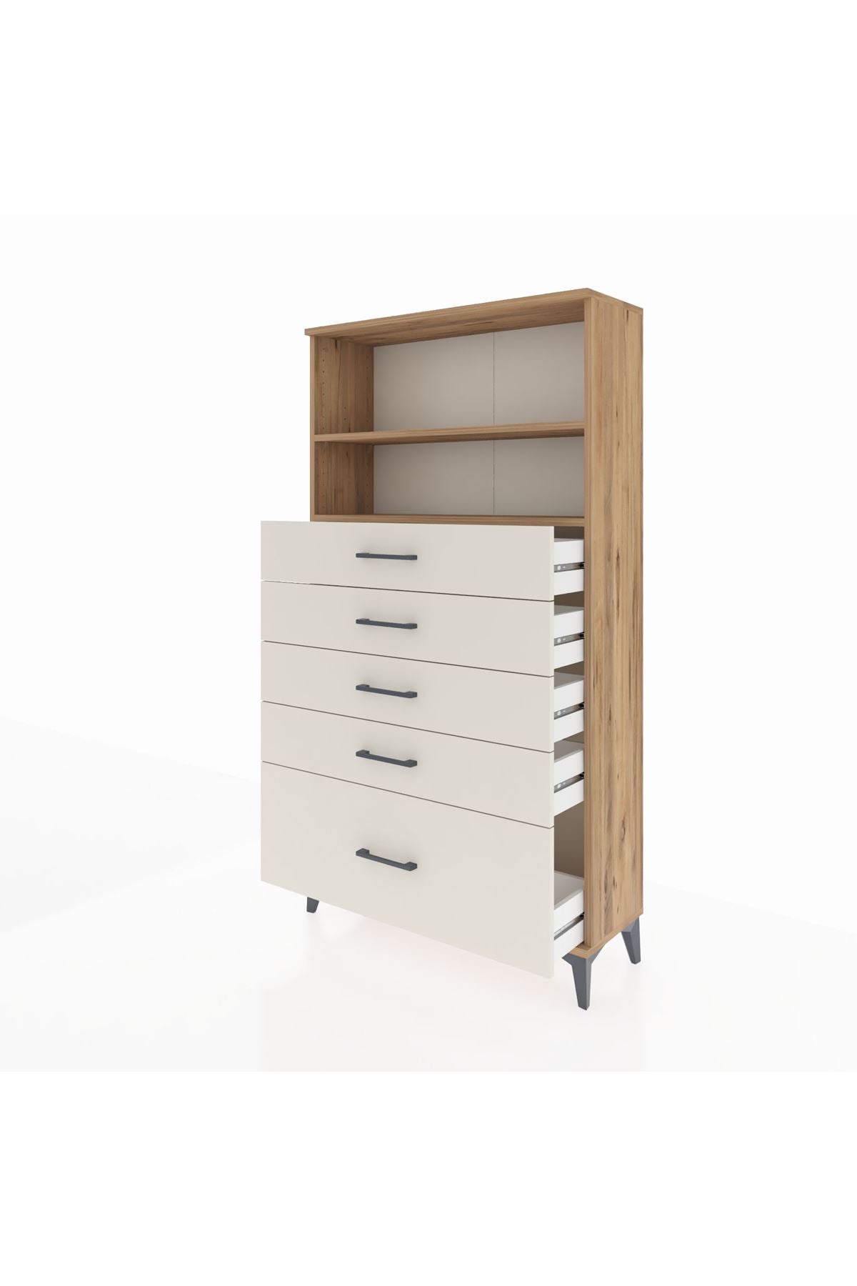 Arges Dolap 2 Raflı 5 Çekmeceli 88x30x163 Çam-Aytaşı