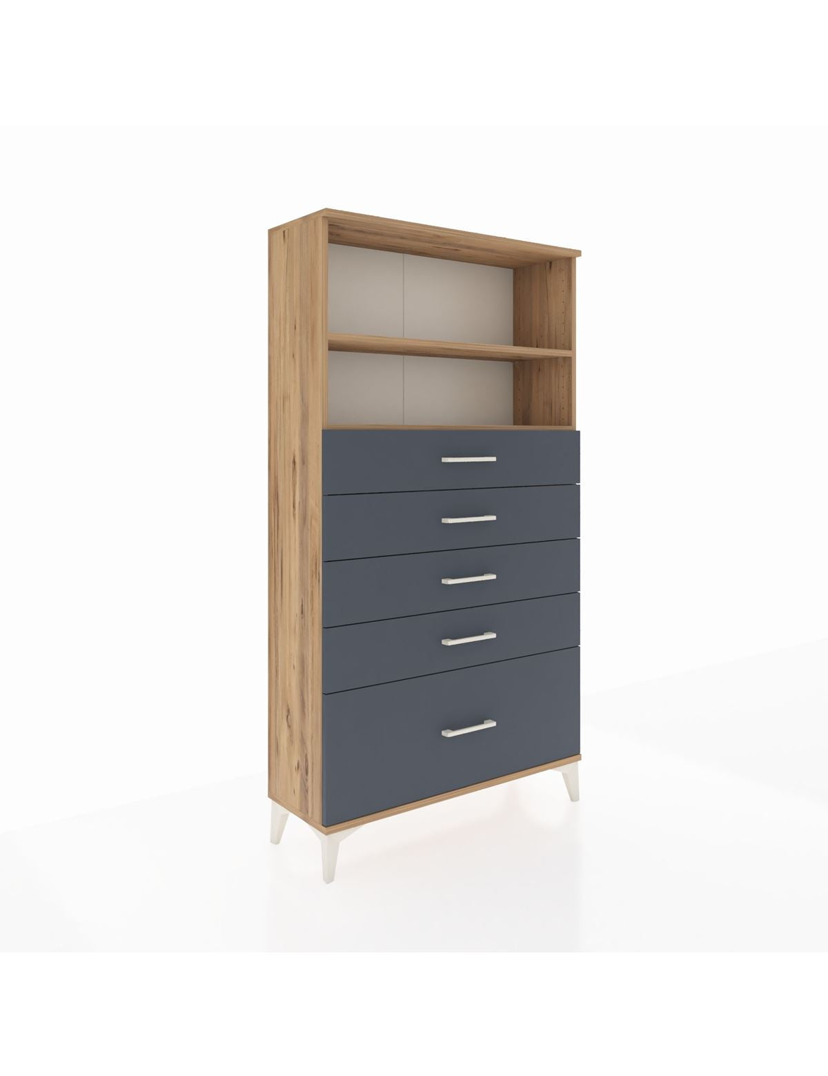 Arges Dolap 2 Raflı 5 Çekmeceli 88x30x163 Çam-Antrasit