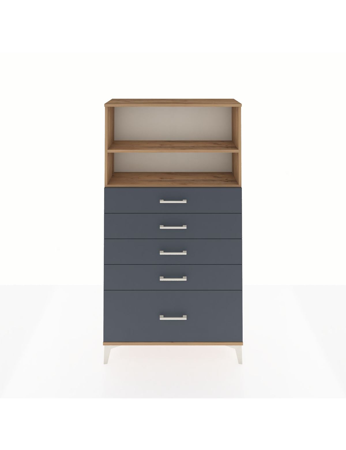 Arges Dolap 2 Raflı 5 Çekmeceli 88x30x163 Çam-Antrasit