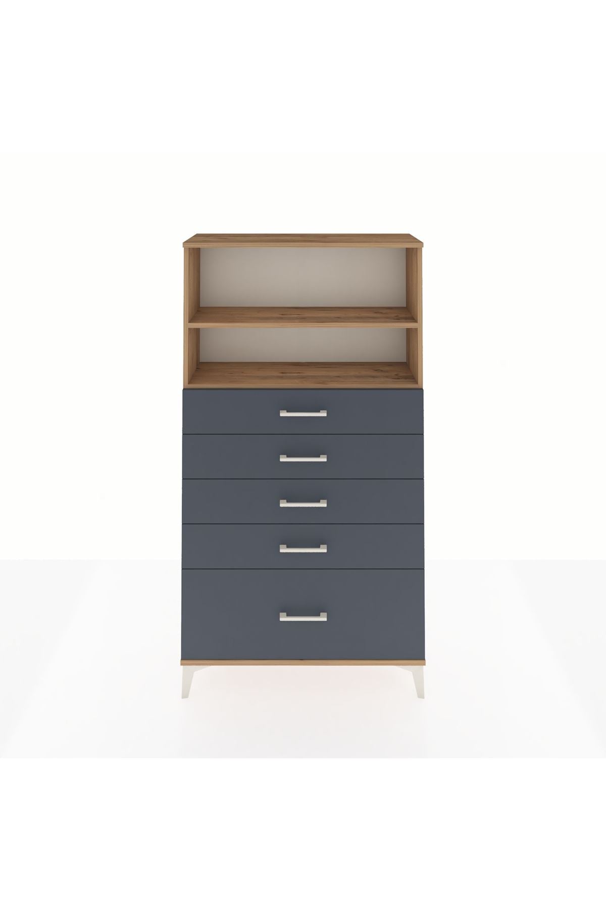 Arges Dolap 2 Raflı 5 Çekmeceli 88x30x163 Çam-Antrasit