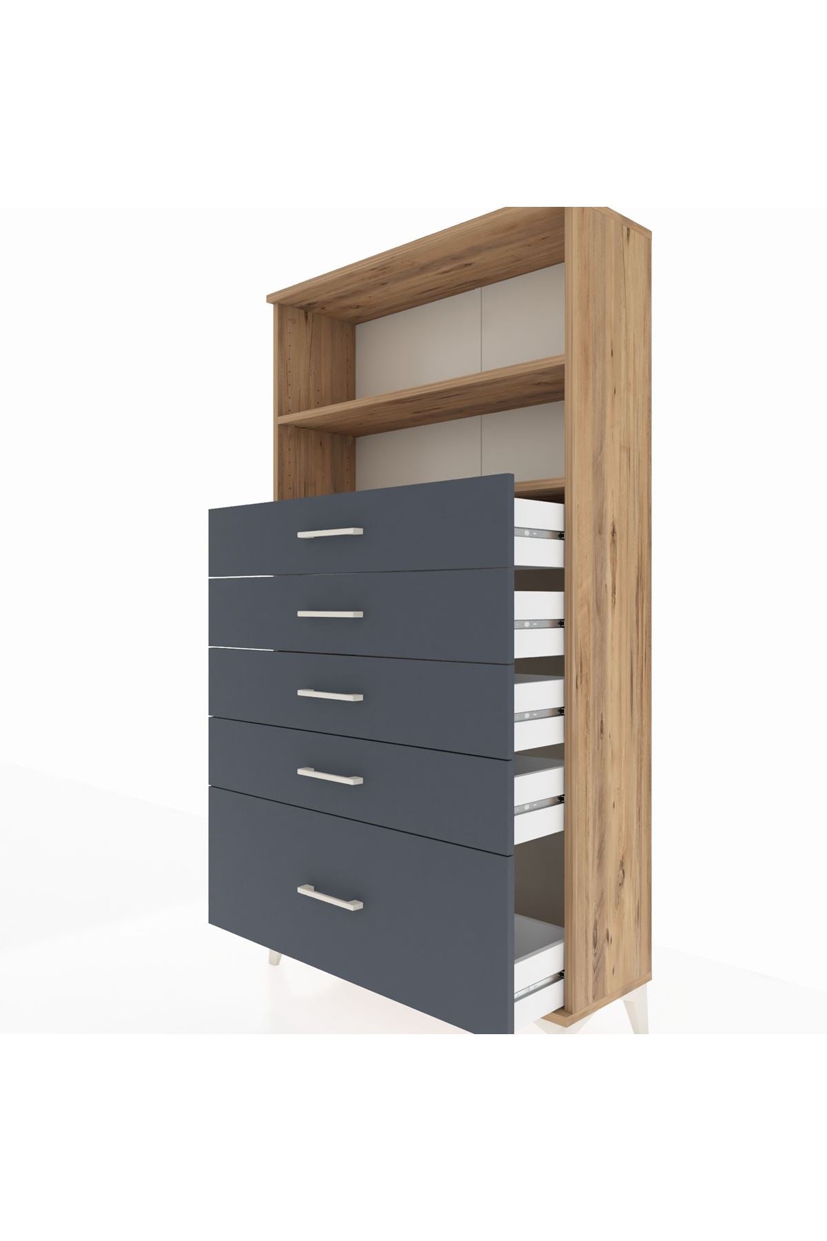 Arges Dolap 2 Raflı 5 Çekmeceli 88x30x163 Çam-Antrasit