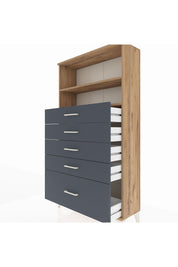 Arges Dolap 2 Raflı 5 Çekmeceli 88x30x163 Çam-Antrasit