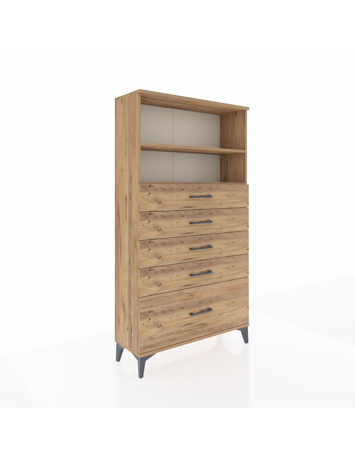 Arges Dolap 2 Raflı 5 Çekmeceli 88x30x163 Çam-Çam