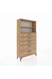 Arges Dolap 2 Raflı 5 Çekmeceli 88x30x163 Çam-Çam