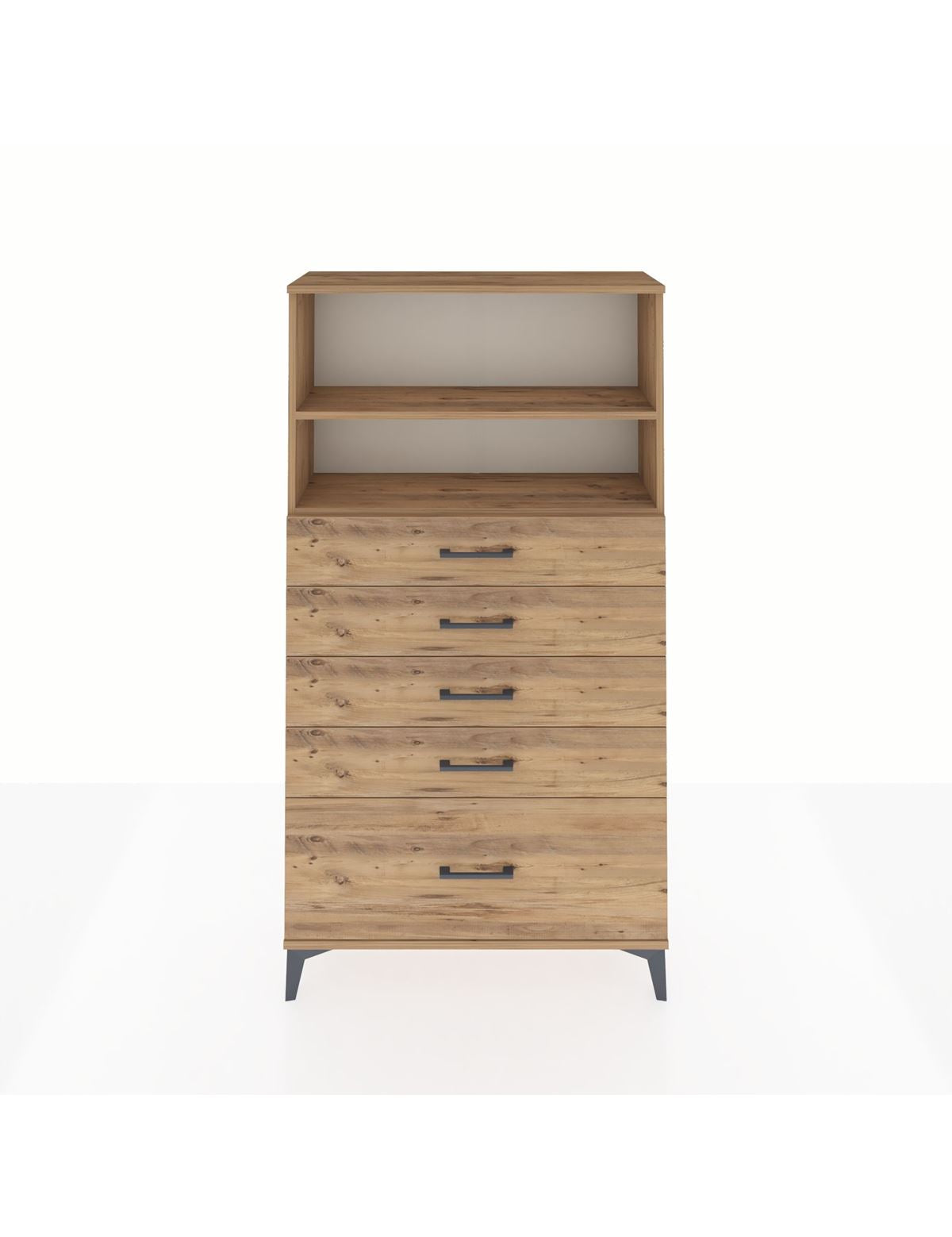 Arges Dolap 2 Raflı 5 Çekmeceli 88x30x163 Çam-Çam