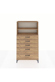 Arges Dolap 2 Raflı 5 Çekmeceli 88x30x163 Çam-Çam
