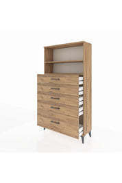 Arges Dolap 2 Raflı 5 Çekmeceli 88x30x163 Çam-Çam