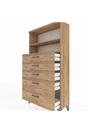 Arges Dolap 2 Raflı 5 Çekmeceli 88x30x163 Çam-Çam