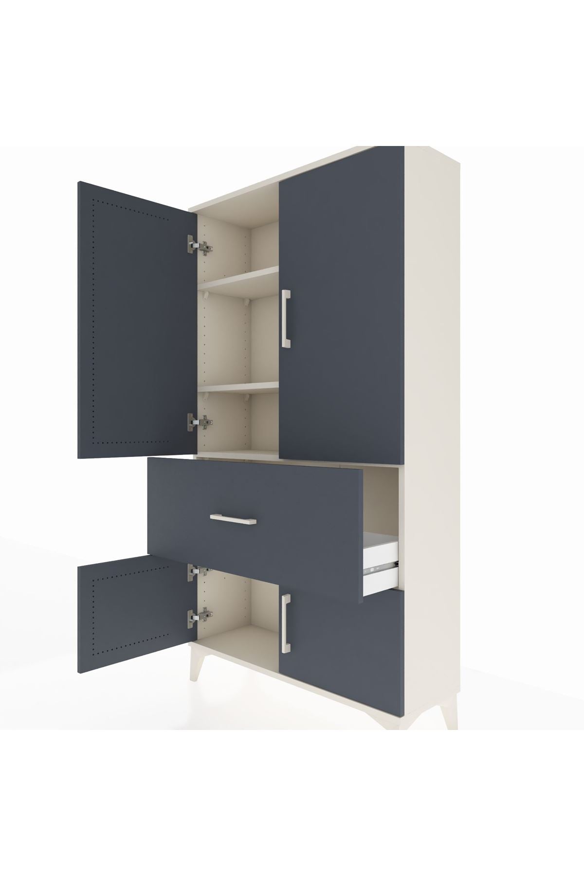 Arges Dolap 3 Raflı Tek Çekmeceli 4 Kapaklı 88x30x163 Aytaşı-Antrasit