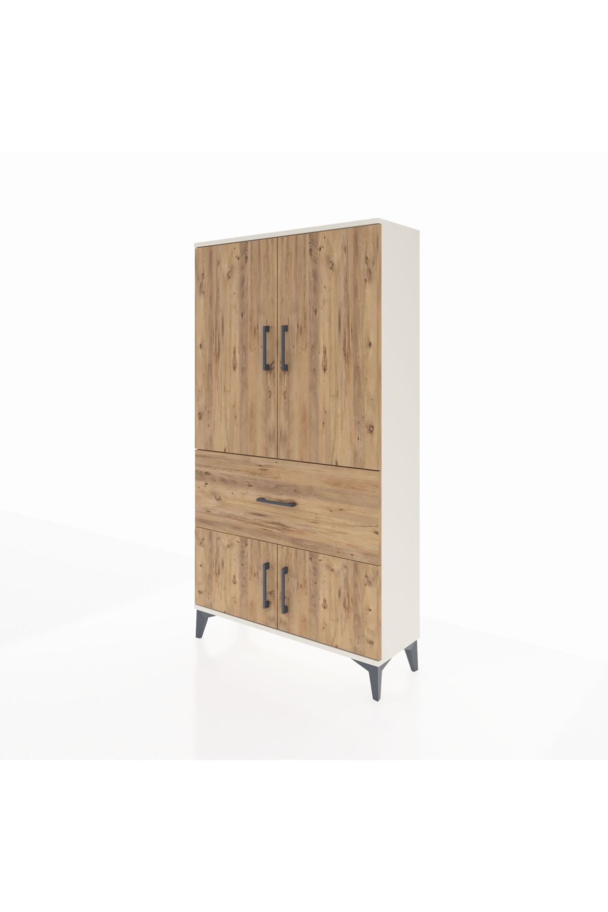 Arges Dolap 3 Raflı Tek Çekmeceli 4 Kapaklı 88x30x163 Aytaşı-Çam