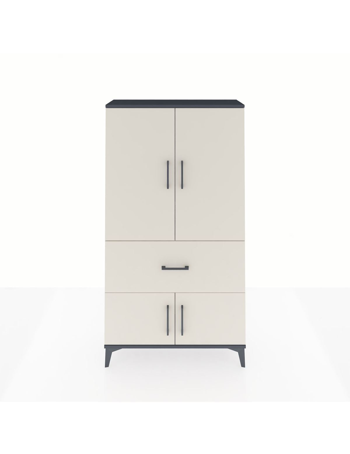 Arges Dolap 3 Raflı Tek Çekmeceli 4 Kapaklı 88x30x163 Antrasit-Aytaşı