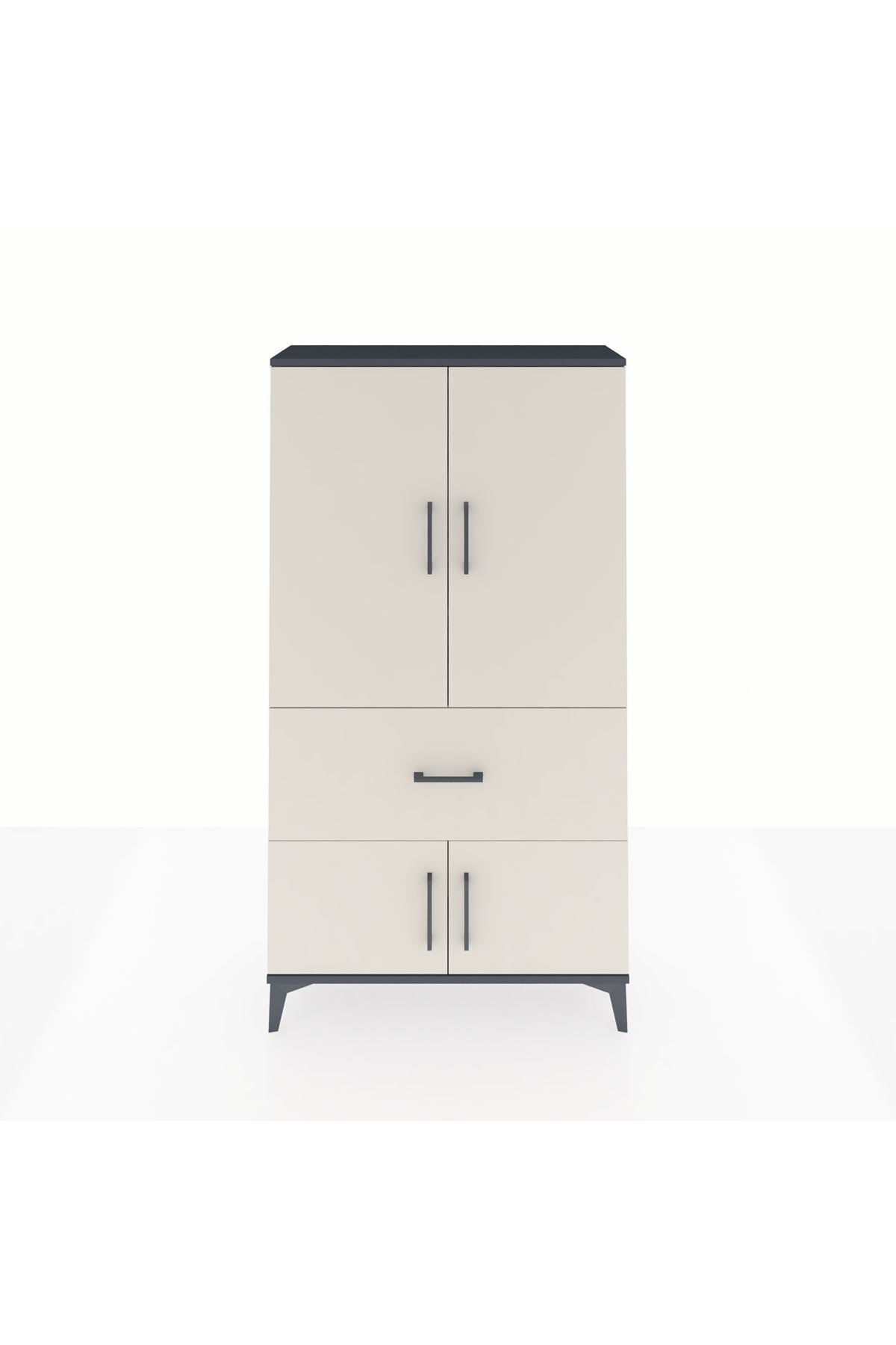 Arges Dolap 3 Raflı Tek Çekmeceli 4 Kapaklı 88x30x163 Antrasit-Aytaşı