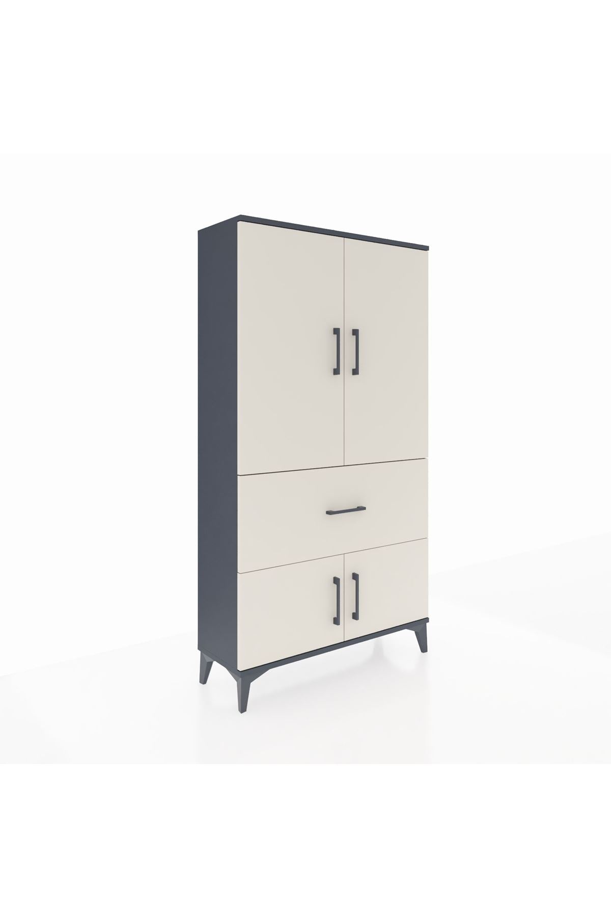 Arges Dolap 3 Raflı Tek Çekmeceli 4 Kapaklı 88x30x163 Antrasit-Aytaşı