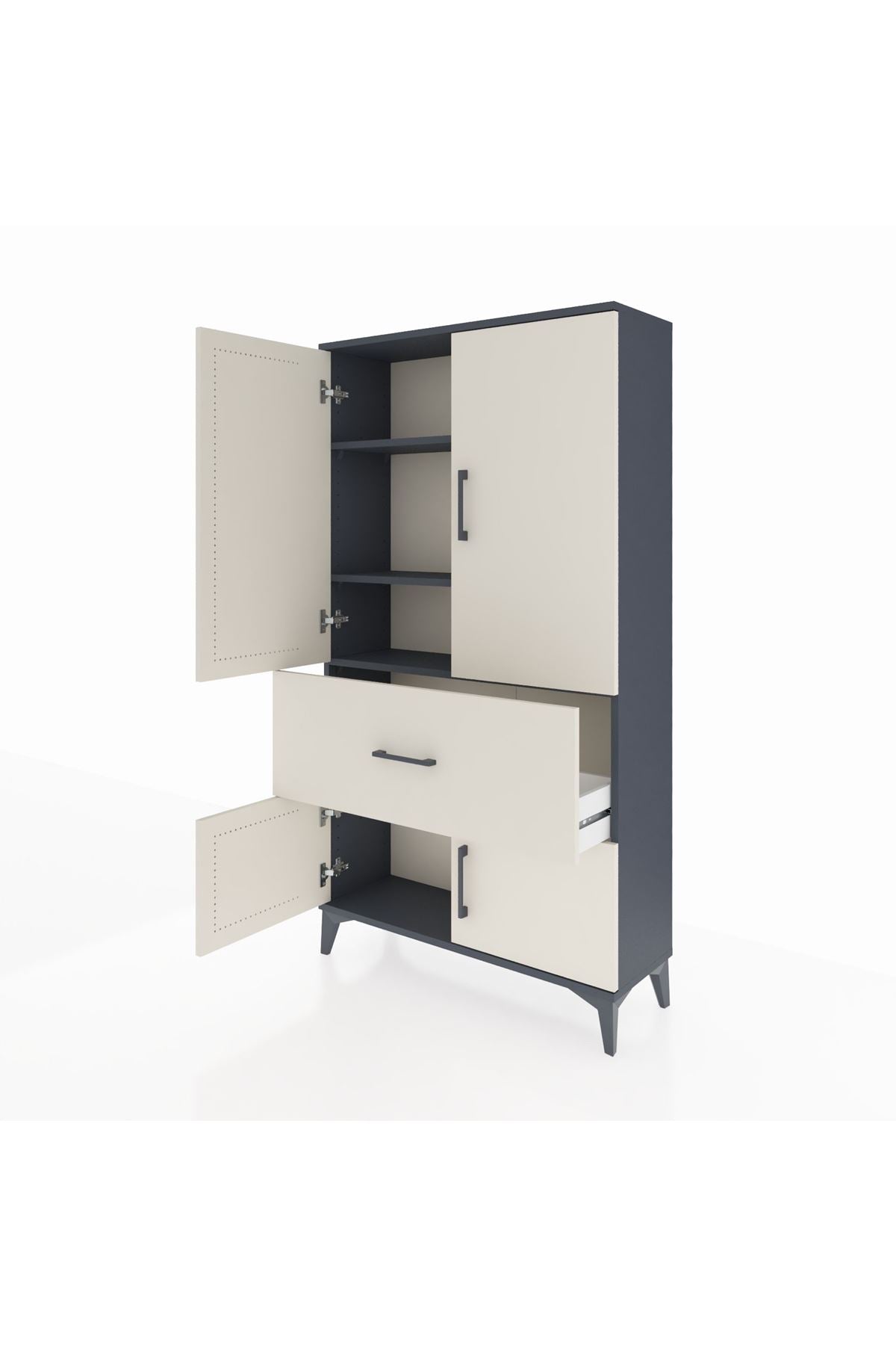 Arges Dolap 3 Raflı Tek Çekmeceli 4 Kapaklı 88x30x163 Antrasit-Aytaşı