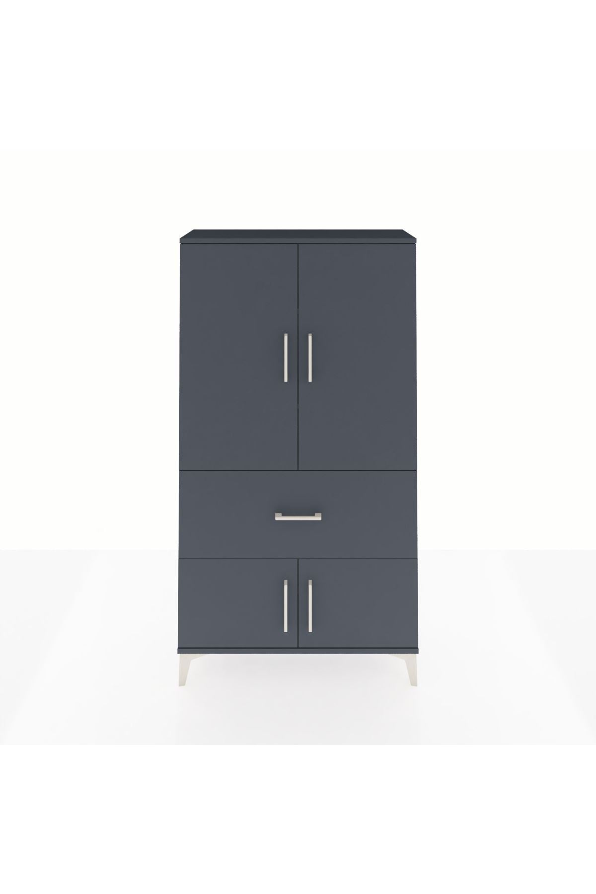 Arges Dolap 3 Raflı Tek Çekmeceli 4 Kapaklı 88x30x163 Antrasit-Antrasit