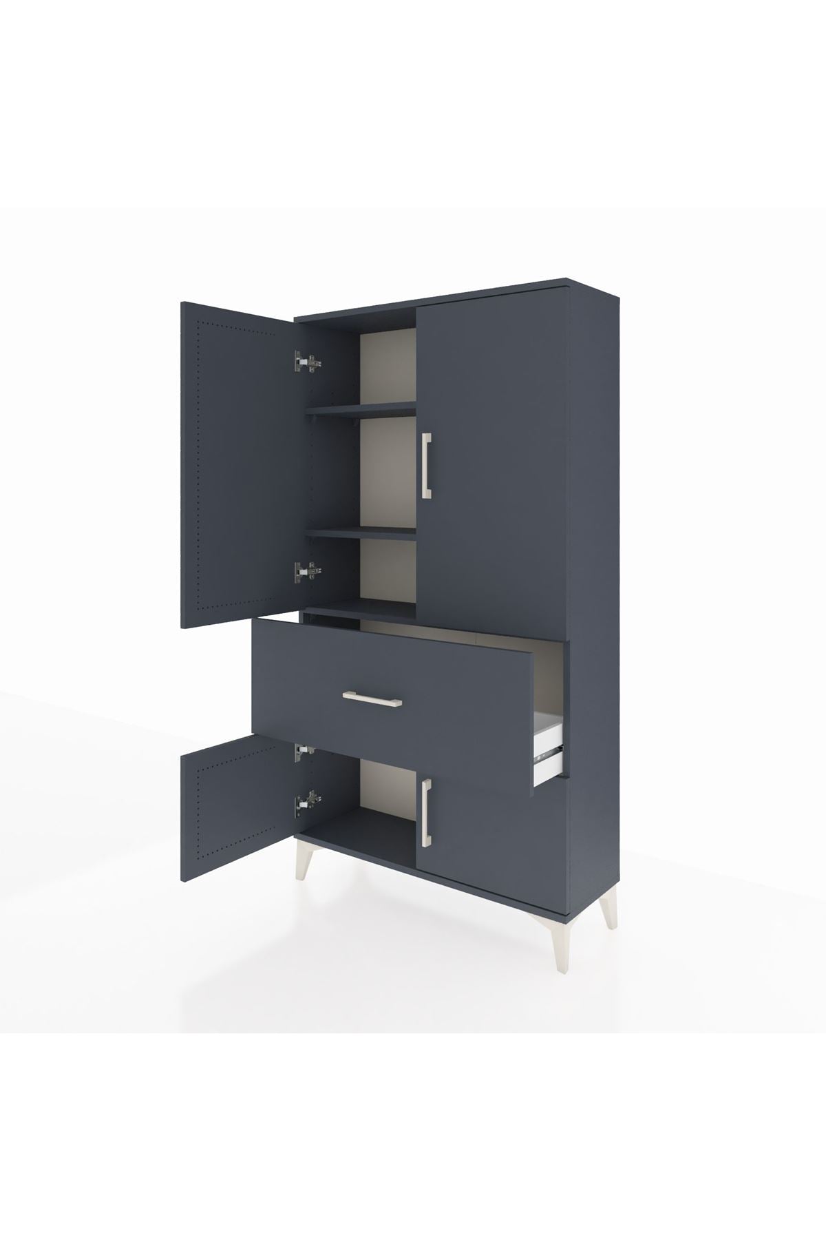 Arges Dolap 3 Raflı Tek Çekmeceli 4 Kapaklı 88x30x163 Antrasit-Antrasit