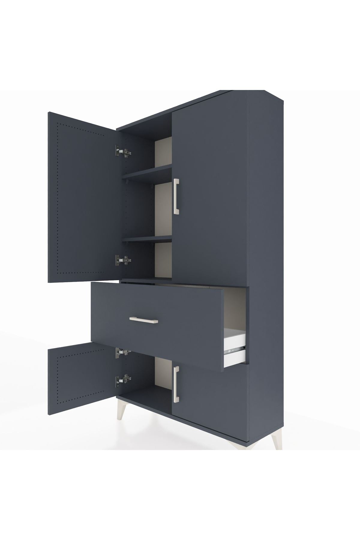 Arges Dolap 3 Raflı Tek Çekmeceli 4 Kapaklı 88x30x163 Antrasit-Antrasit