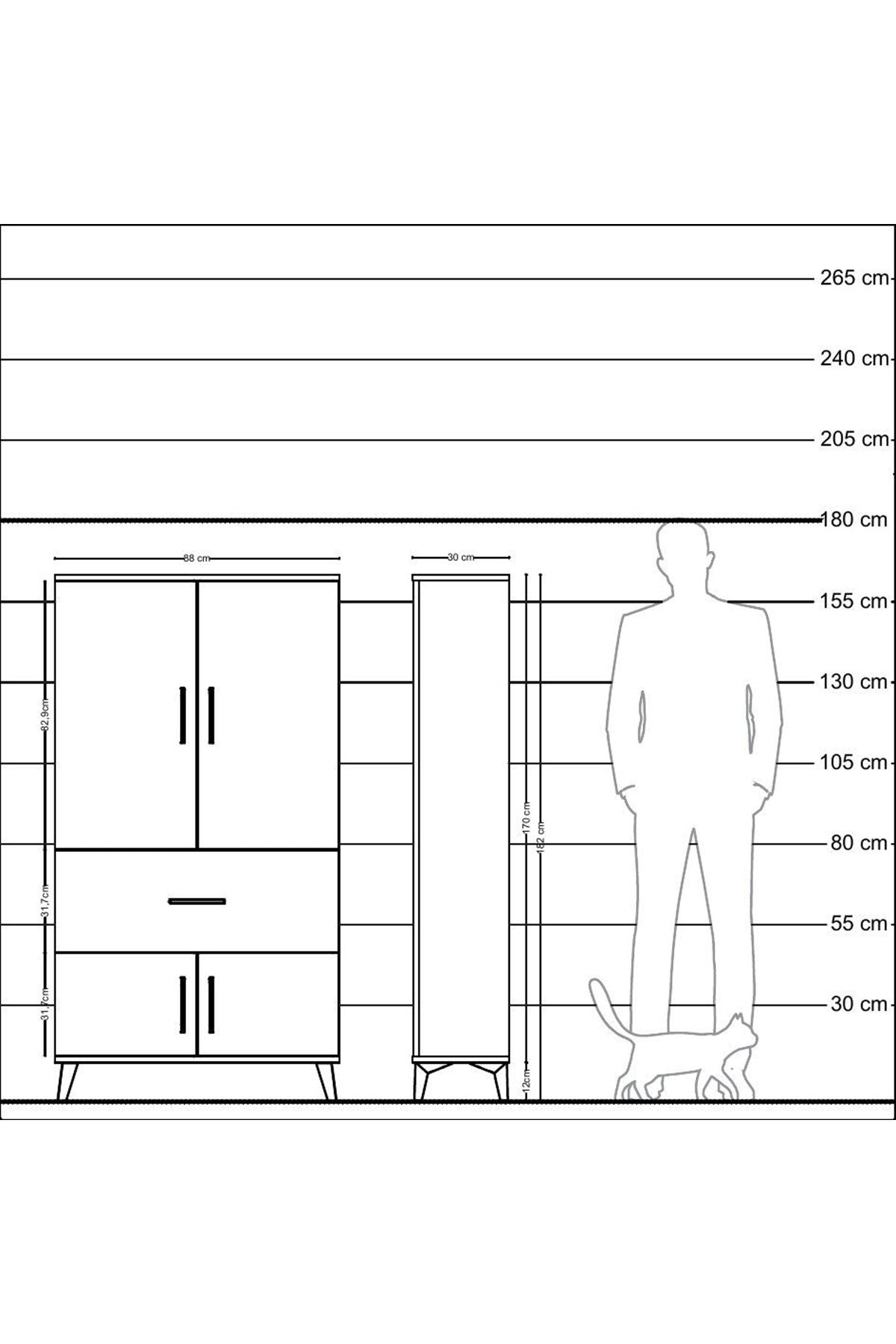 Arges Dolap 3 Raflı Tek Çekmeceli 4 Kapaklı 88x30x163 Antrasit-Antrasit